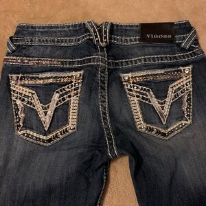 Vigoss Women's Dark Blue Boot Cut Jeans with Embellished Pockets